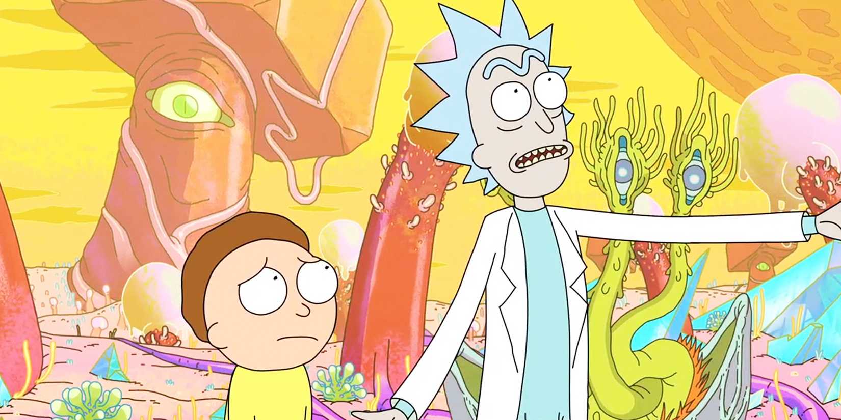 Rick and Morty on an alien world on Rick and Morty.