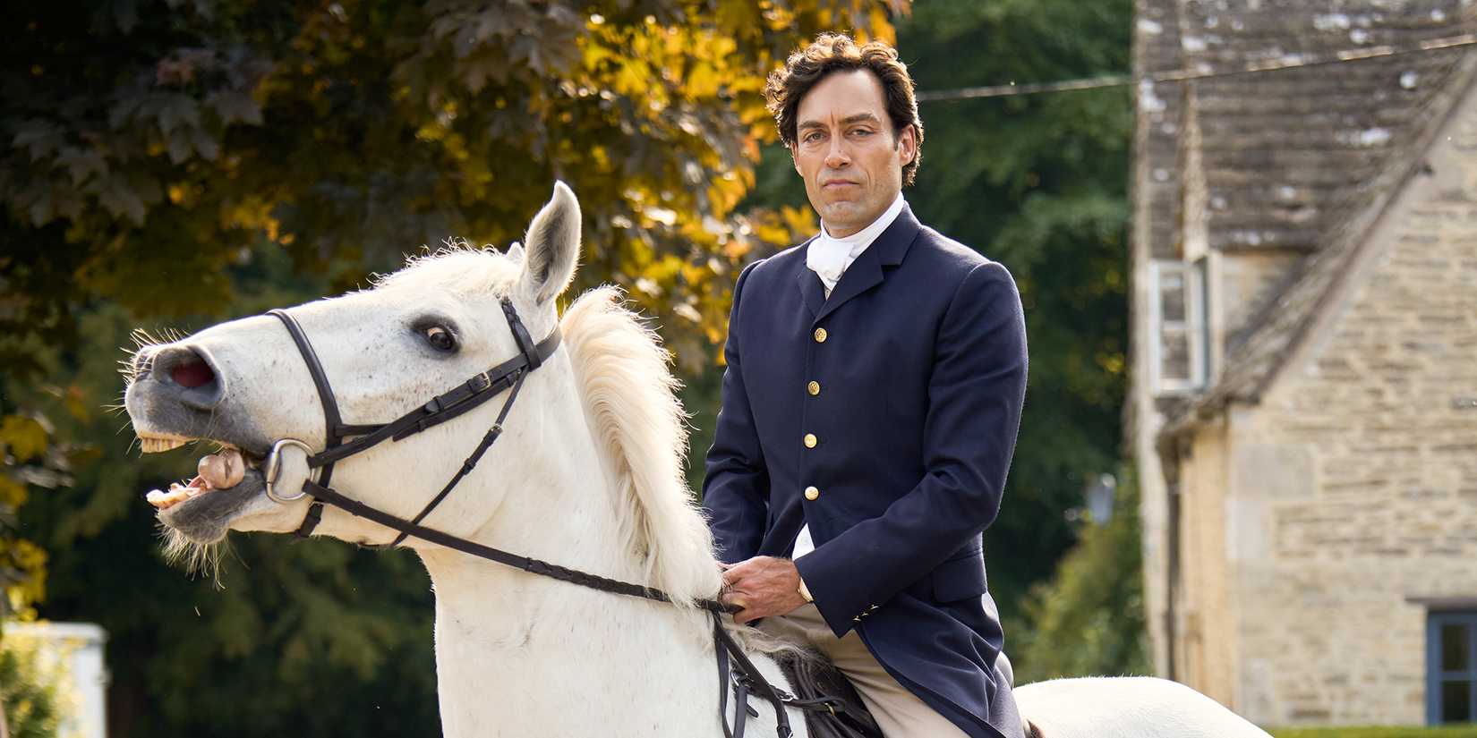Alex Hassell on a horse in Rivals Season 2