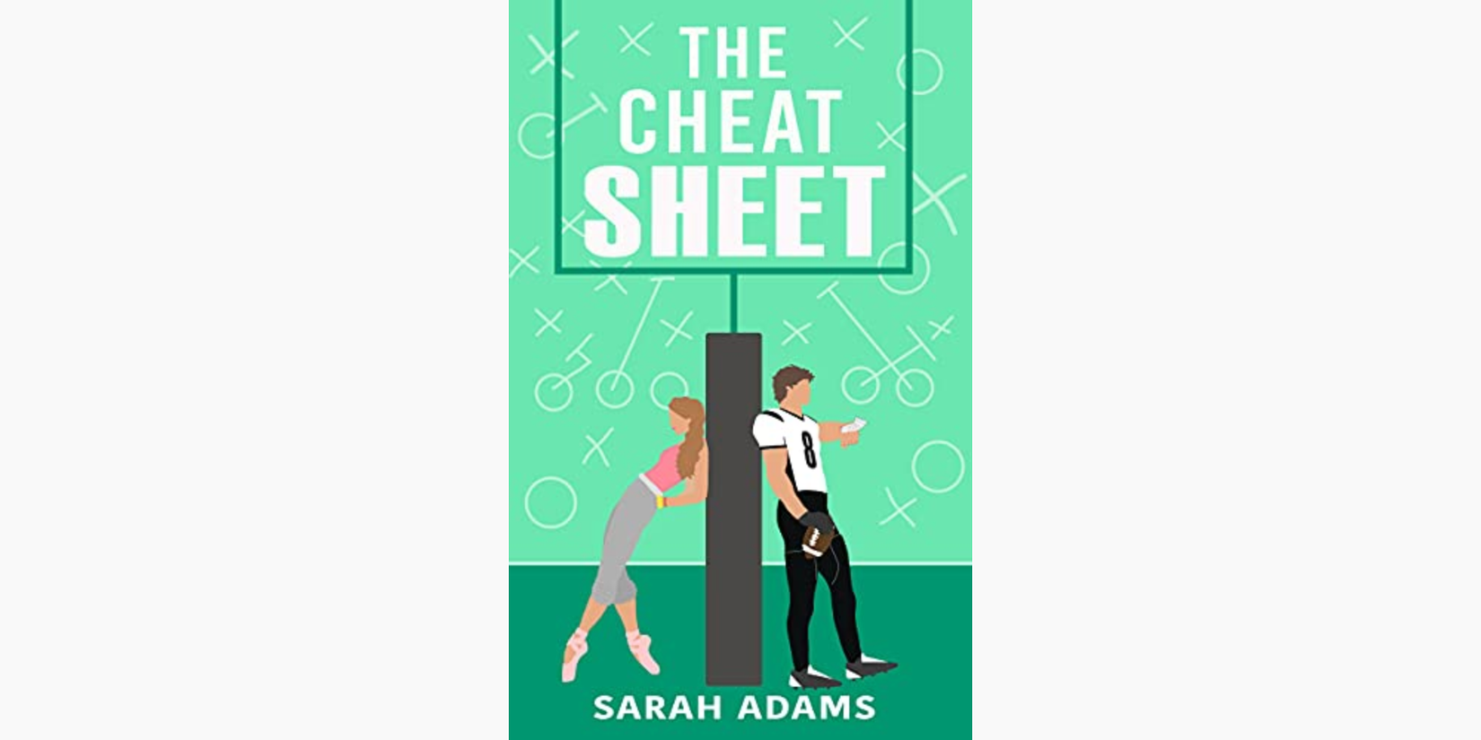 A woman and a men leaning on a football post on the cover of 'The Cheat Sheet'