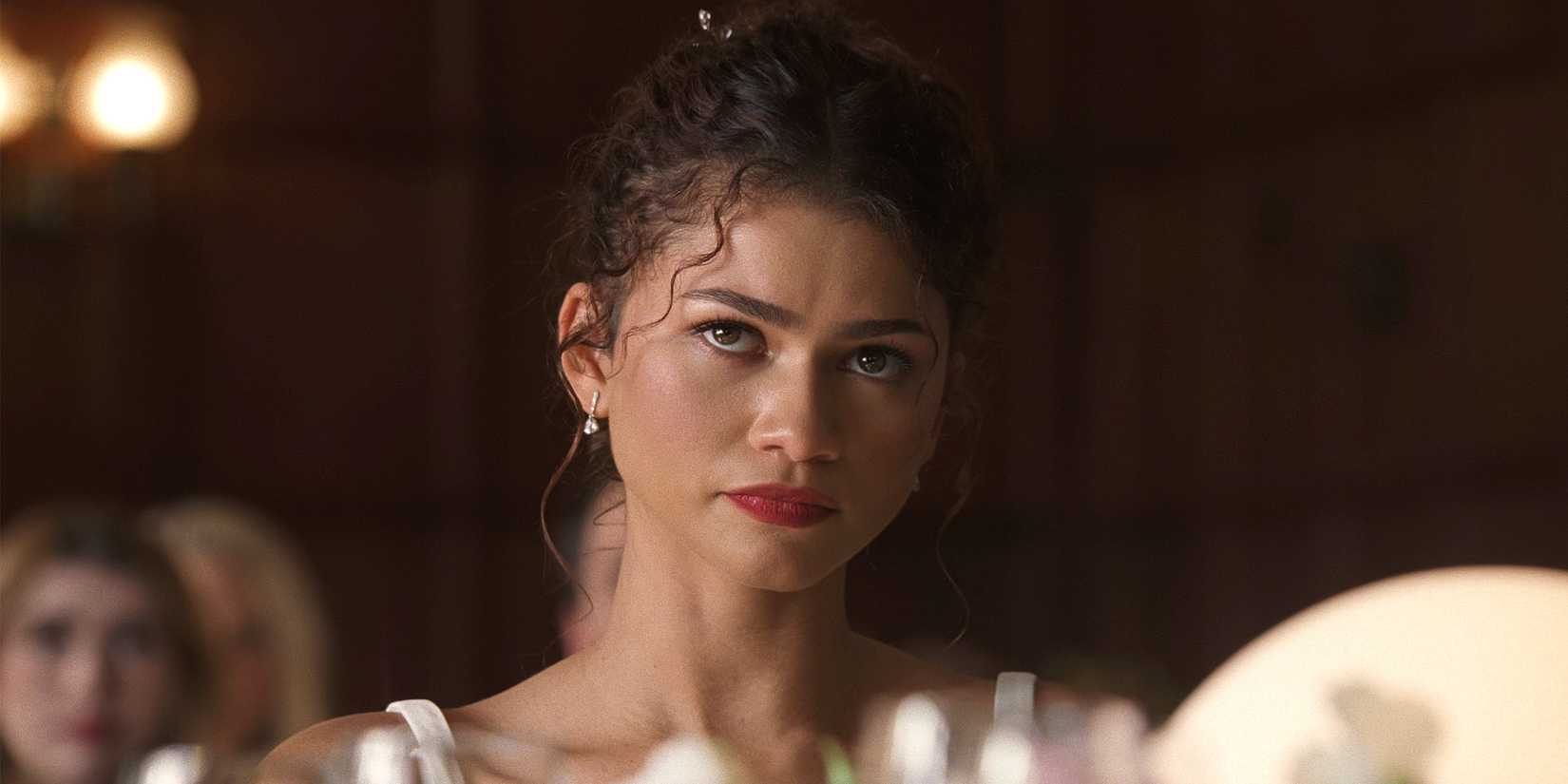 Zendaya sat at a table on her wedding day in 'The Drama'