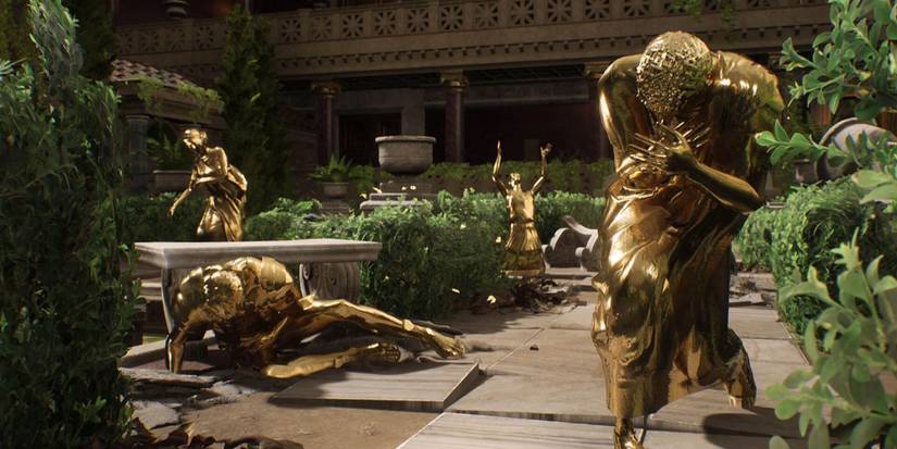 Gold statues lying around in The Forgotten City video game