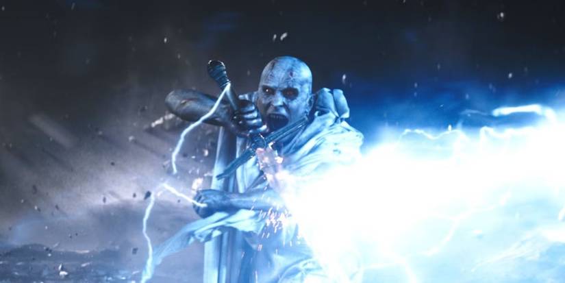 Gorr (Christian Bale) wielding the Necrosword in 'Thor: Love and Thunder'