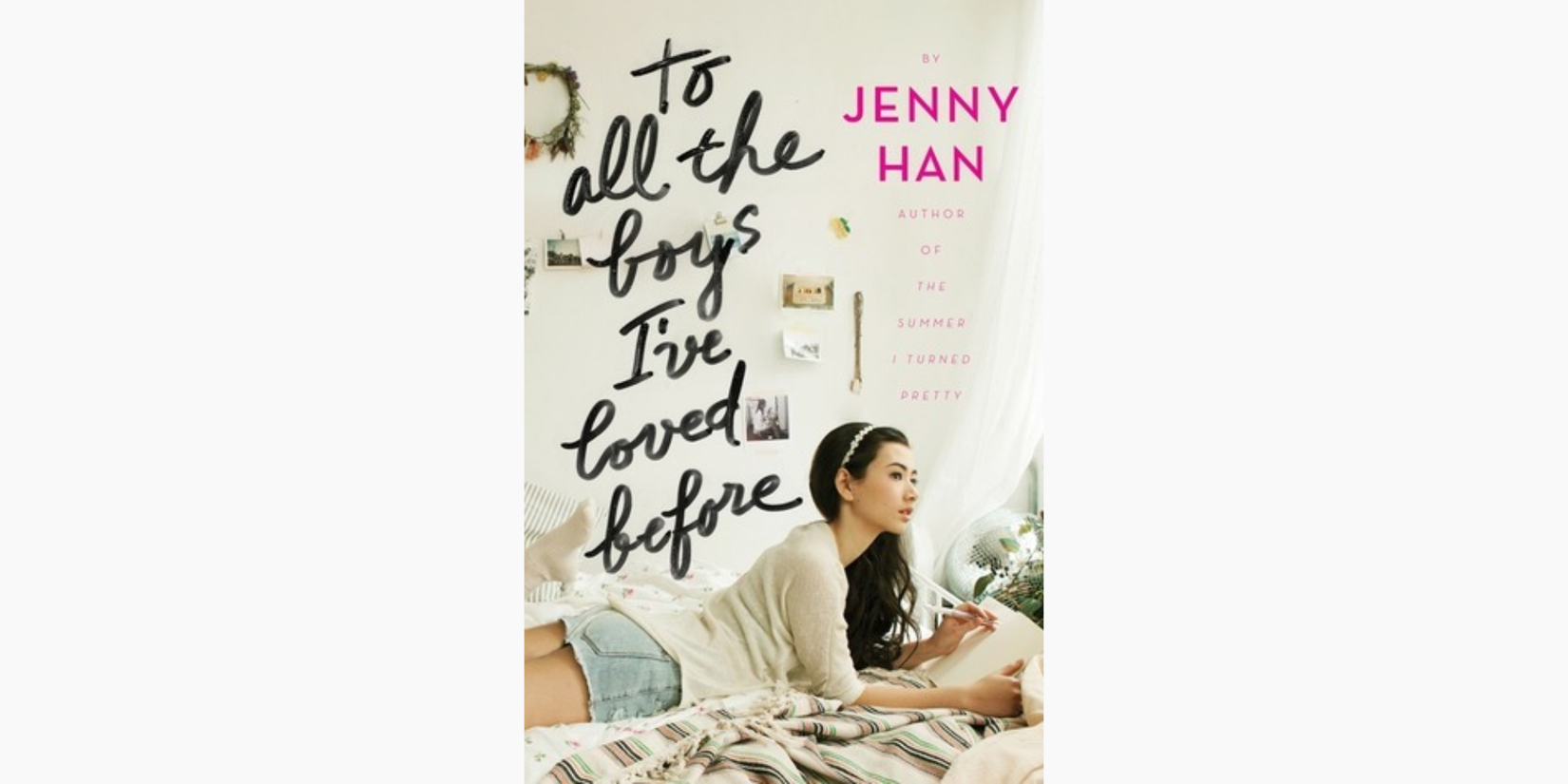 A woman lying down on her bed in the cover of 'To All the Boys I've Loved Before'