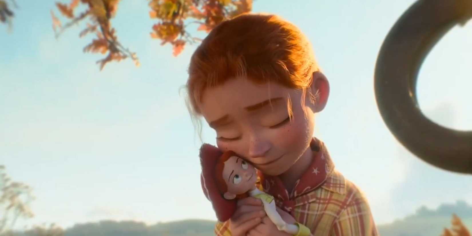 Emily hugging Jessie in a flashback in 'Toy Story 5'