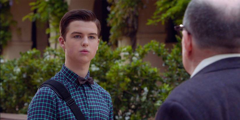 Sheldon talking to a professor in Young Sheldon.