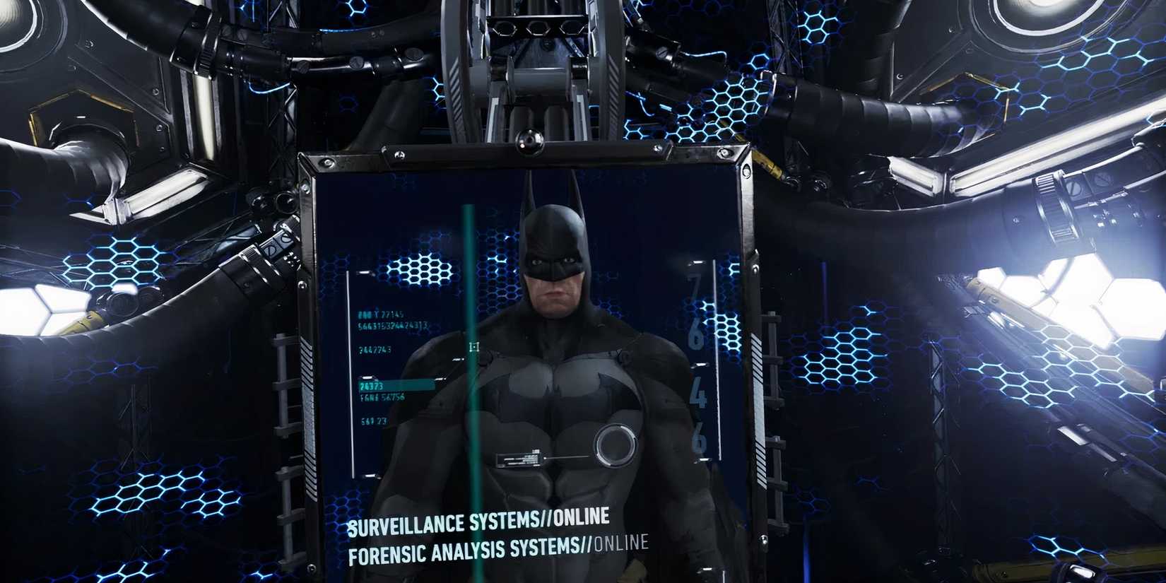 Batman looking at himself in Batman: Arkham VR
