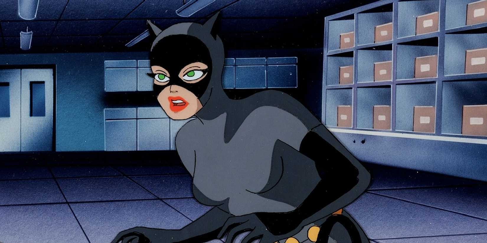 Catwoman in a warehouse