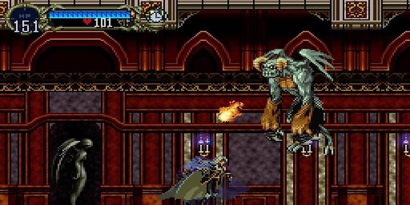Battle against winged monster in 'Castlevania Symphony of the Night'