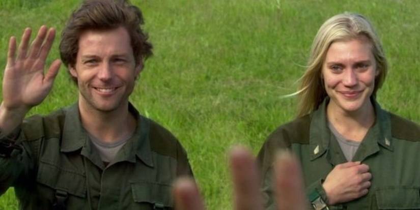 Characters waving to someone offscreen in the 'Battlestar Galactica' series finale.