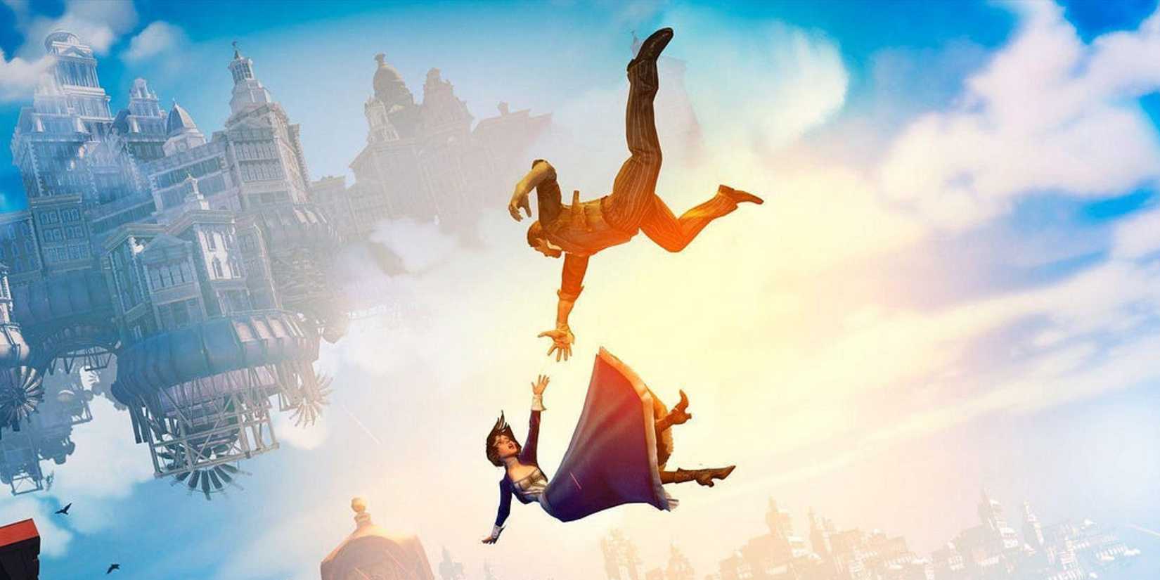 Booker DeWitt falls through Columbia with Elizabeth in 'BioShock Infinite'