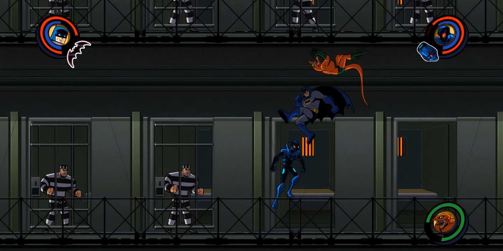 Batman and Blue Beetle in a prison in Batman: The Brave and the Bold — The Video Game