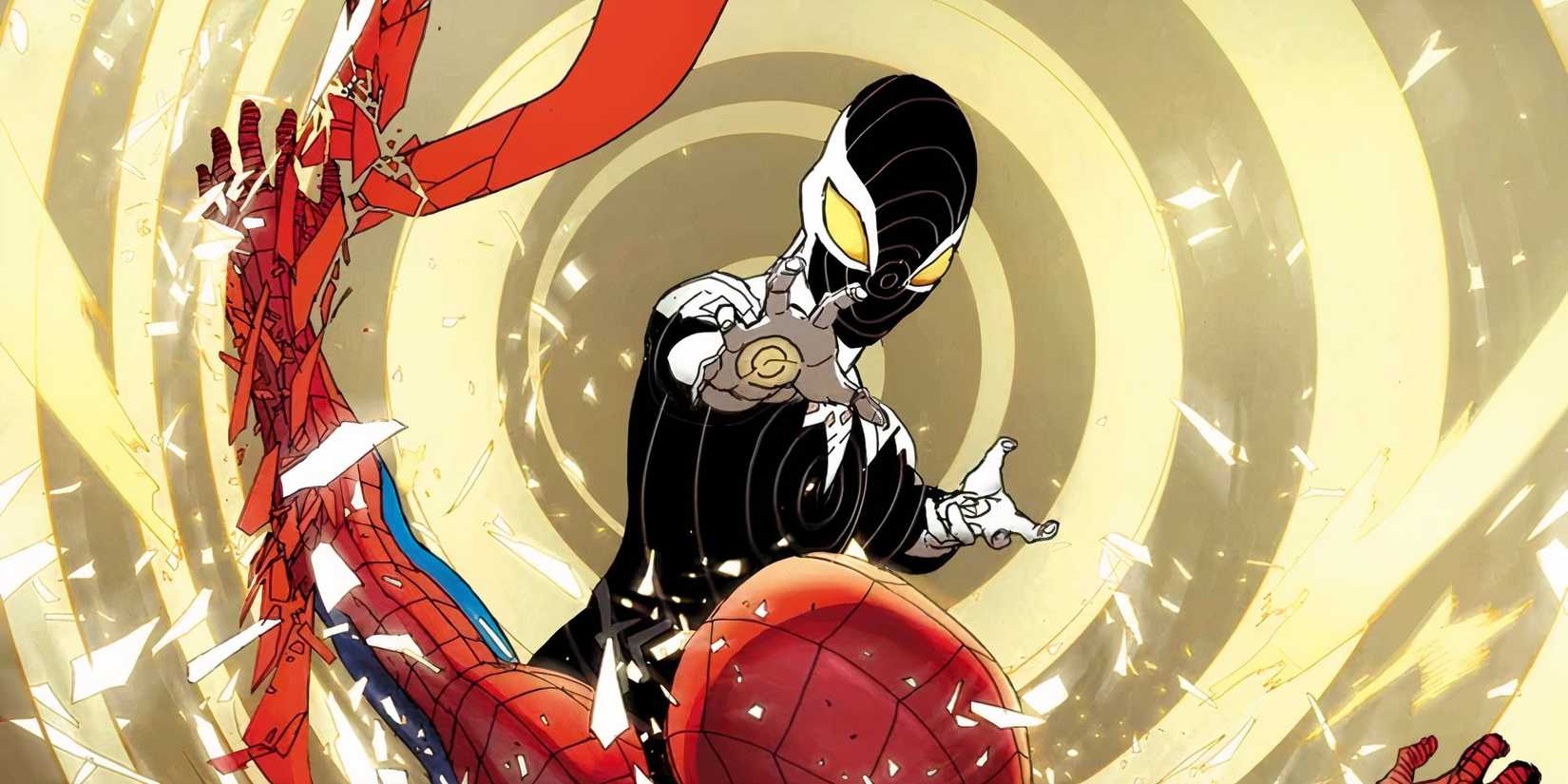 Clash blasting Spider-Man backwards with sonic waves in Marvel Comics