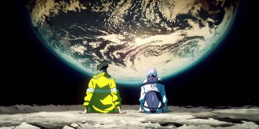 Two characters staring at a planet in 'Cyberpunk: Edgerunners' Episode 10