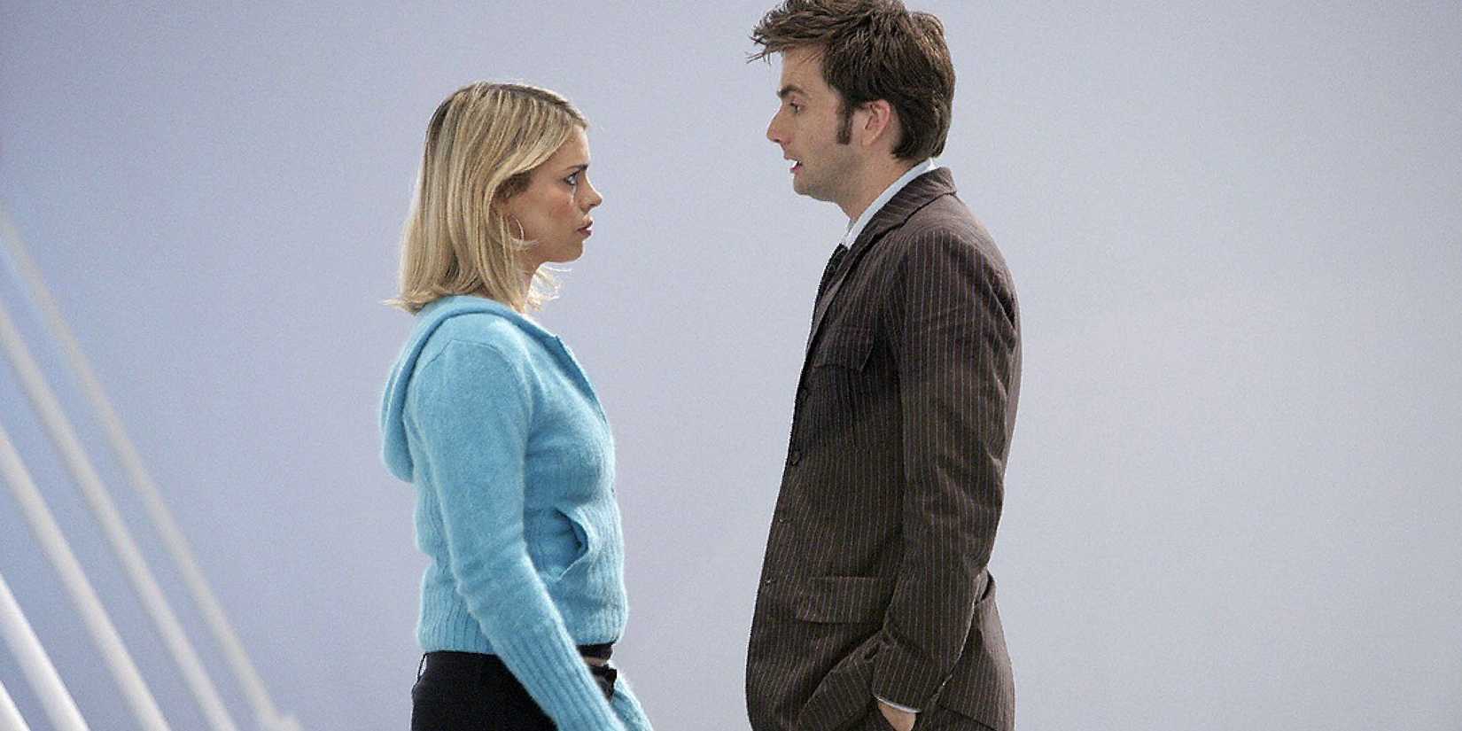 Billie Piper as Rose Tyler and David Tennant as the Tenth Doctor in Doctor Who.