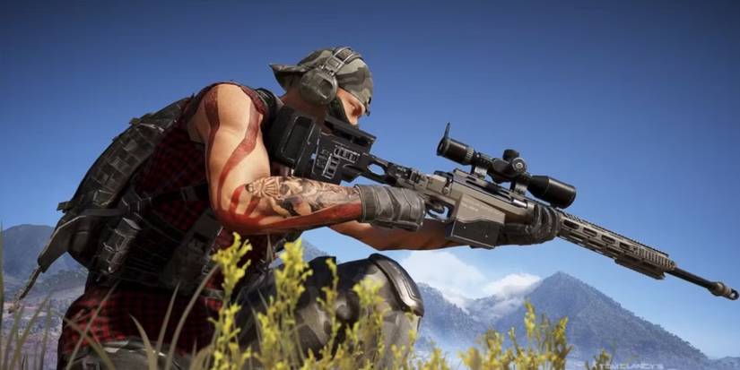 A soldier using a sniper in Tom Clancy's Ghost Recon Wildlands