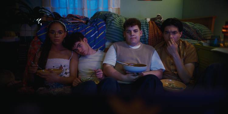 Yasmin Finney, Joe Locke, Tobie Donovan, and Will Gao in Heartstopper Forever
