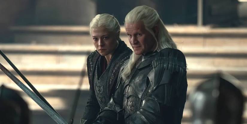 Rhaenyra and Daemon with swords in 'House of the Dragon' Season 3, Episode 2