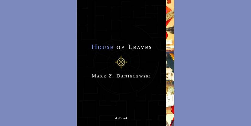 The book cover for House of Leaves by Mark Z. Danielewski over a blue background