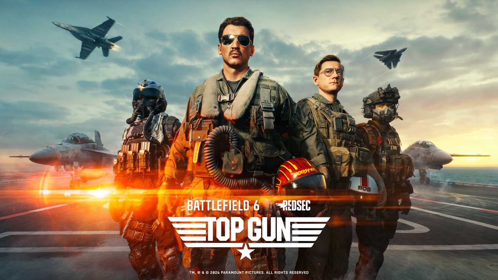 Rooster and Bob on the Top Gun: Maverick promo poster for Battlefield 6