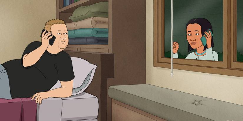 Bobby Hill lying on his bed while Connie stands outside the window in King of the Hill Season 15.