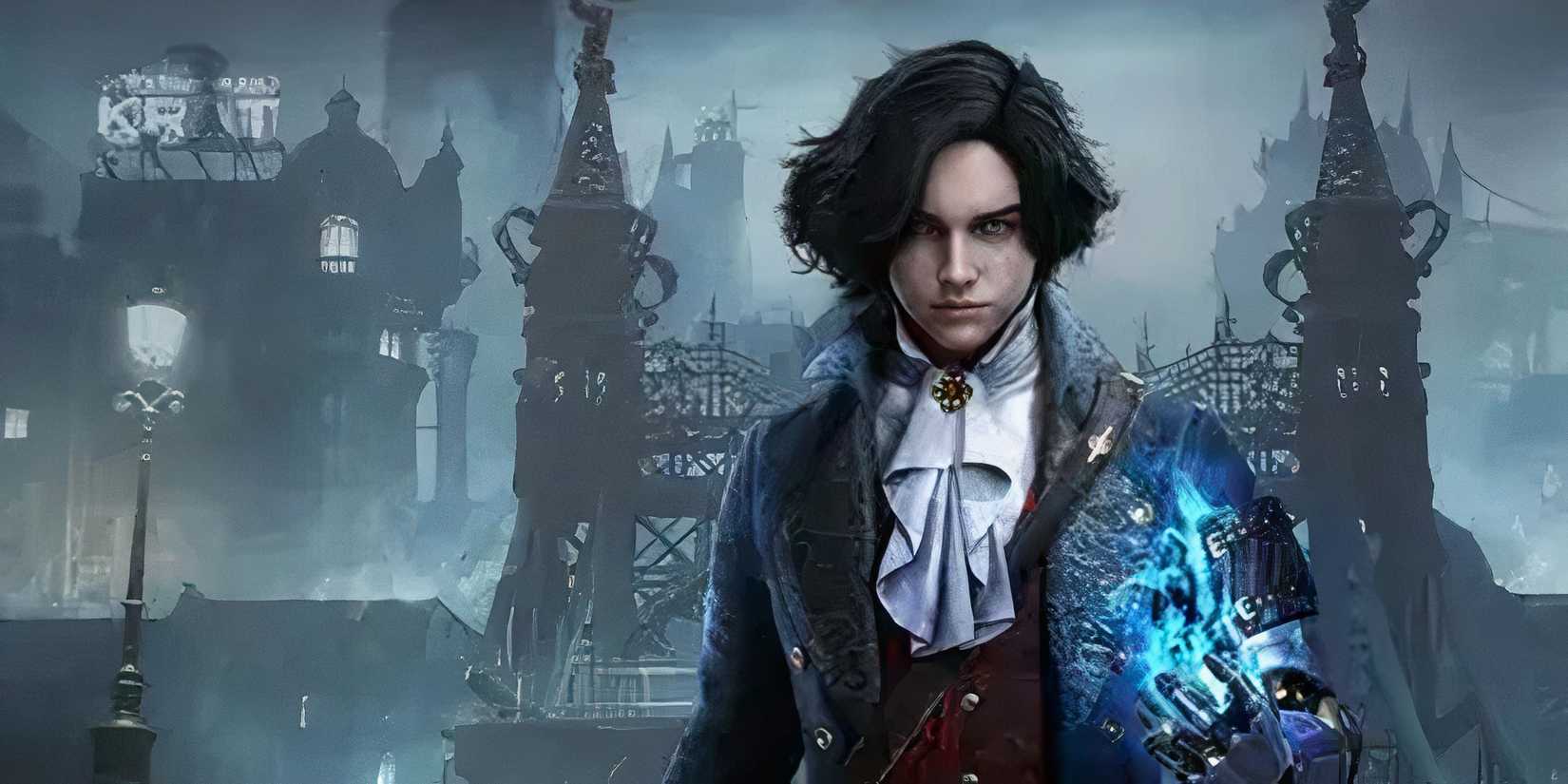 P holding a glowing ball of Ergo against a ruined city backdrop in 'Lies of P'