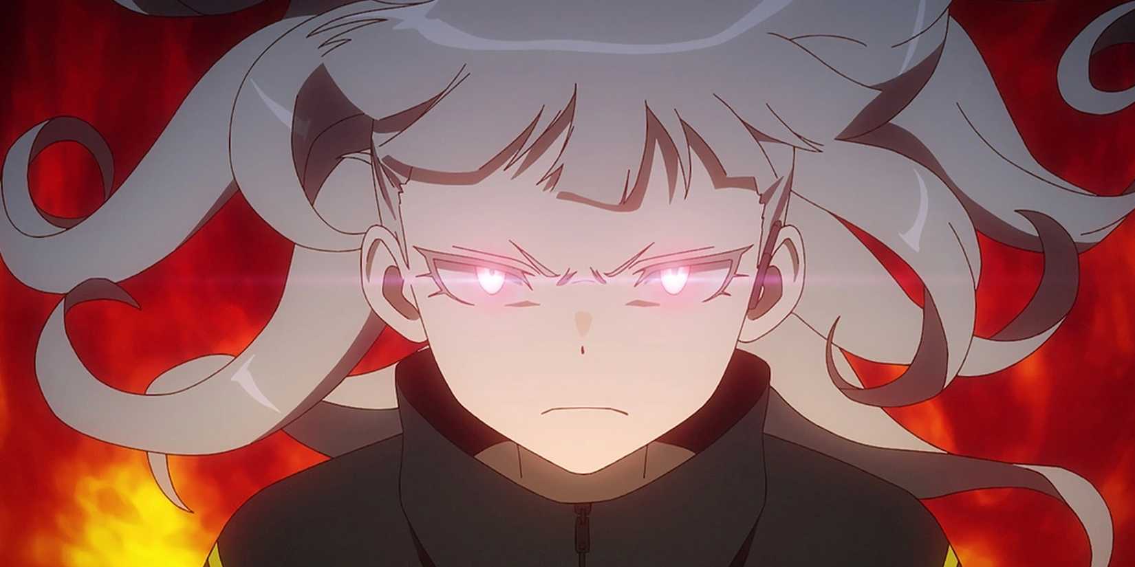 A young girl looking angry with glowing eyes in mebius-dust