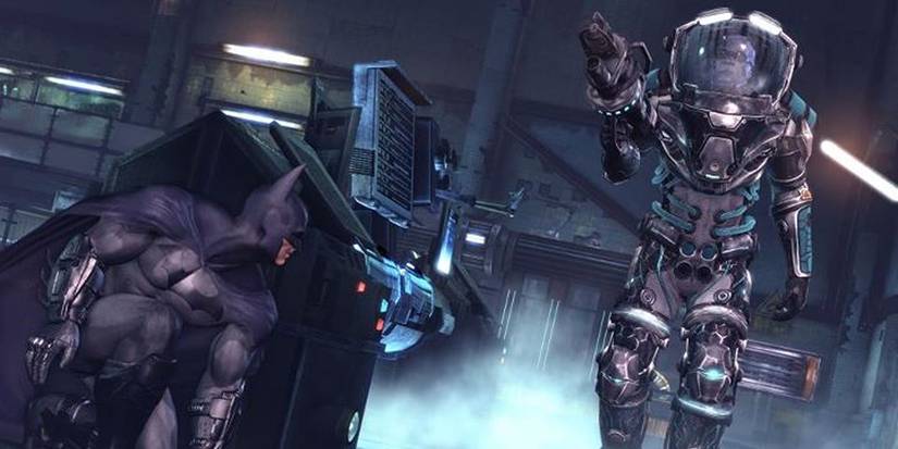 Batman hiding from Mr. Freeze in Batman: Arkham City