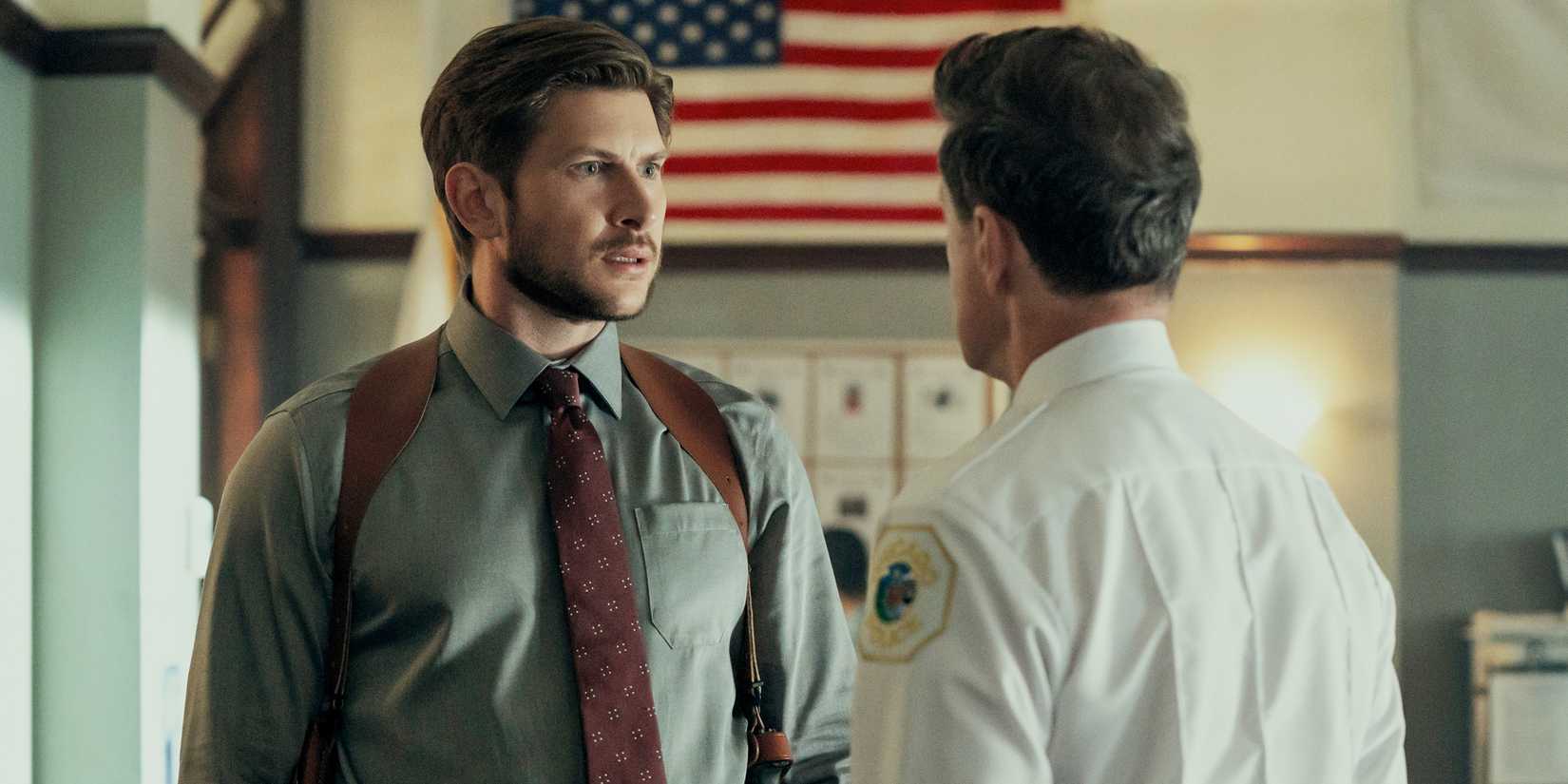 Greyston Holt as Hudson Riley talking to his sargeant in Neagley