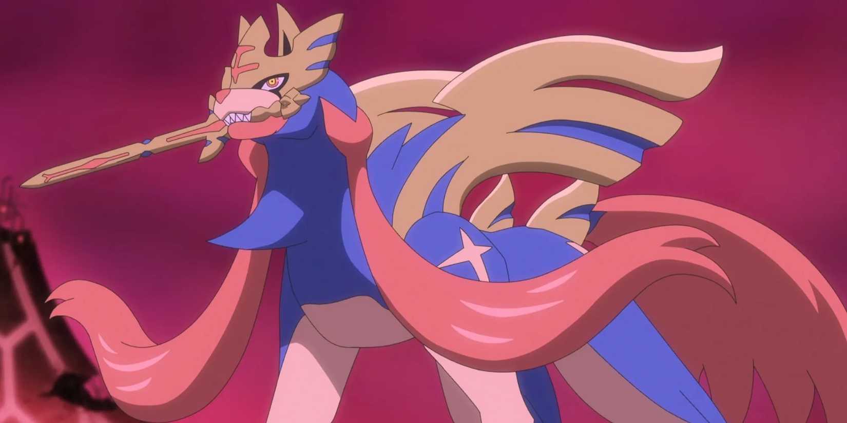Zacian holding its sword in its mouth