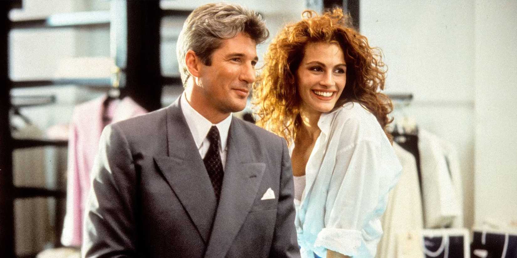 Richard Gere and Julia Roberts smiling in Pretty Woman