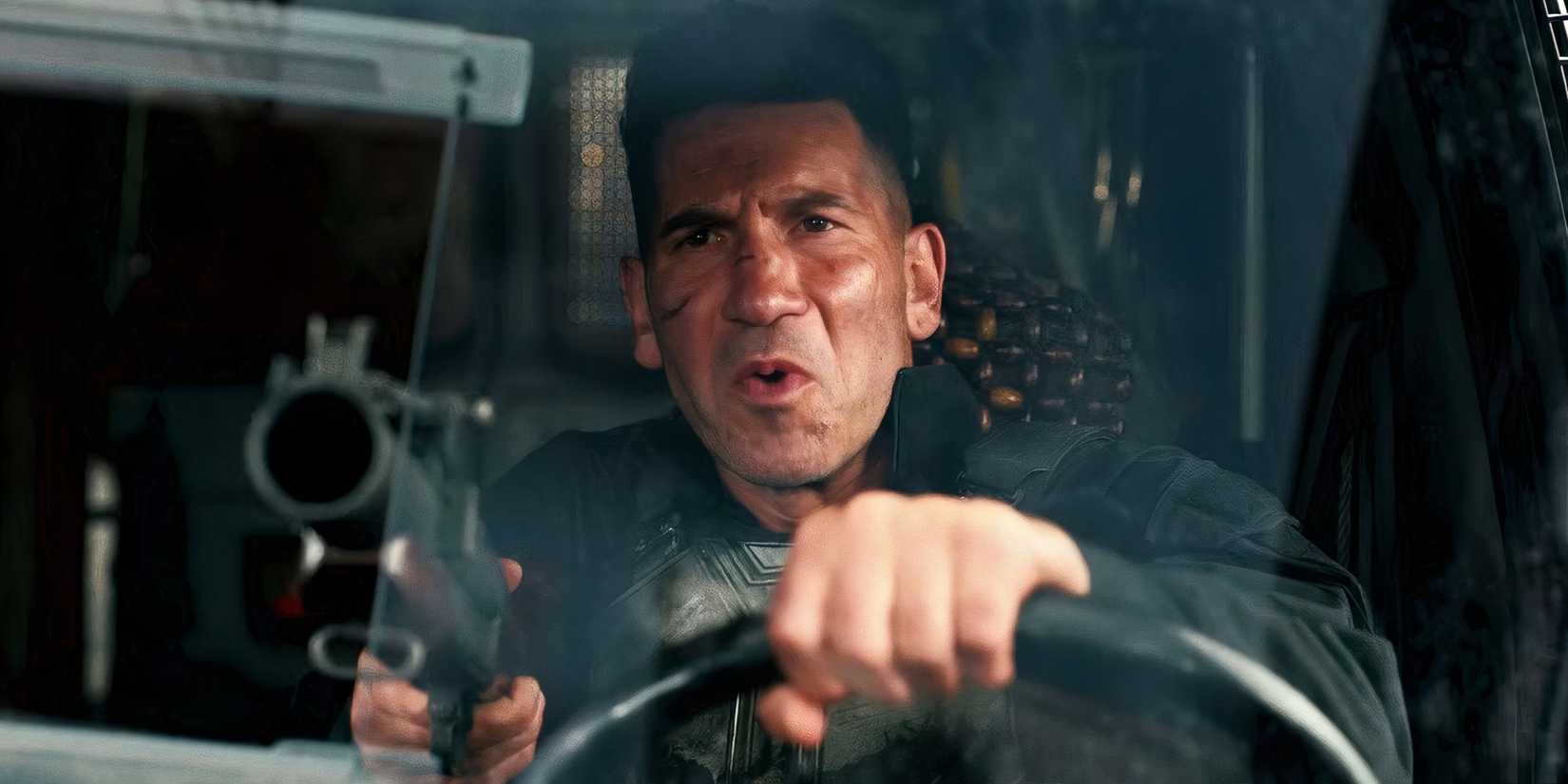 The Punisher holding a weapon while driving a vehicle in Spider-Man: Brand New Day