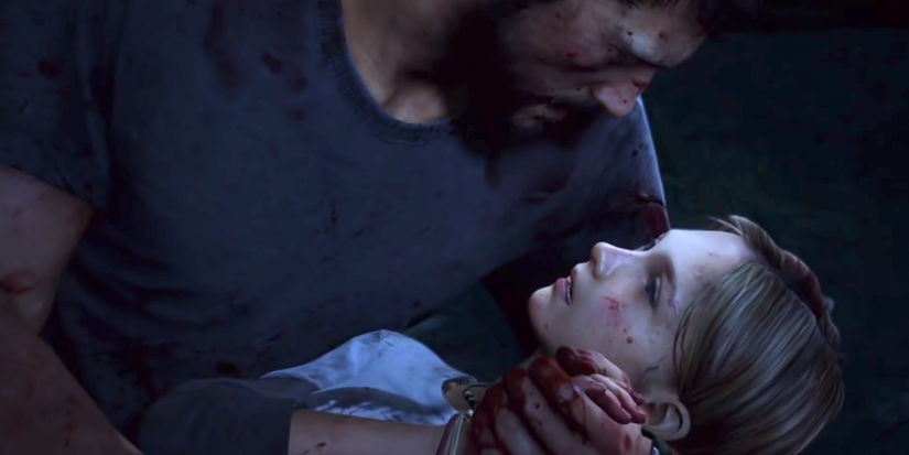 Joel Miller holding his daughter Sarah's dying body in his arms in the intro to 'The Last of Us' (2013)