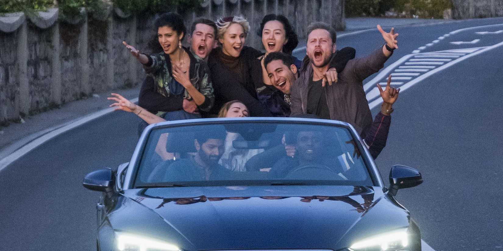 The cast of Sense8 singing in a car during the series finale.