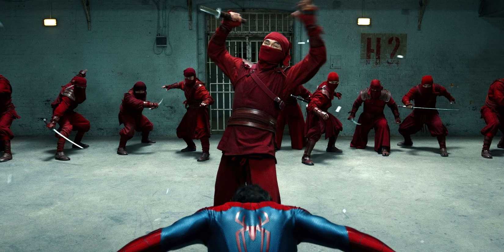 Spider-Man (Tom Holland) fighting several members of the Hand in 'Spider-Man: Brand New Day'