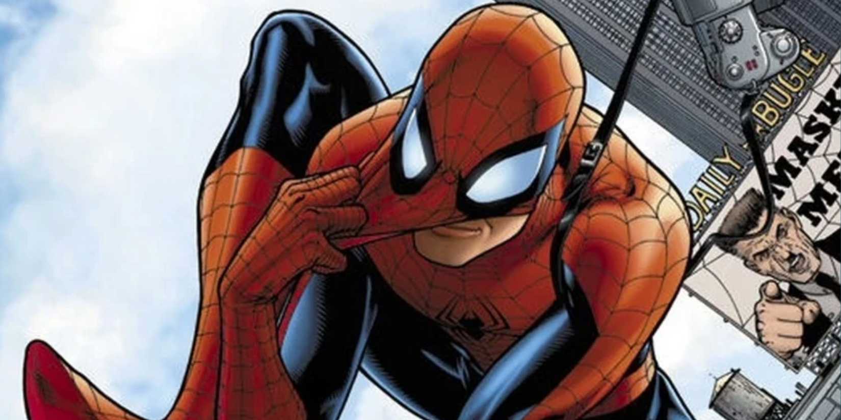 Spider-Man pulling on his mask on the cover of 'Spider-Man: Brand New Day'