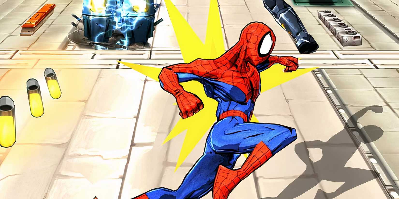 Spider-Man punching on a rooftop in Spider-Man Unlimited