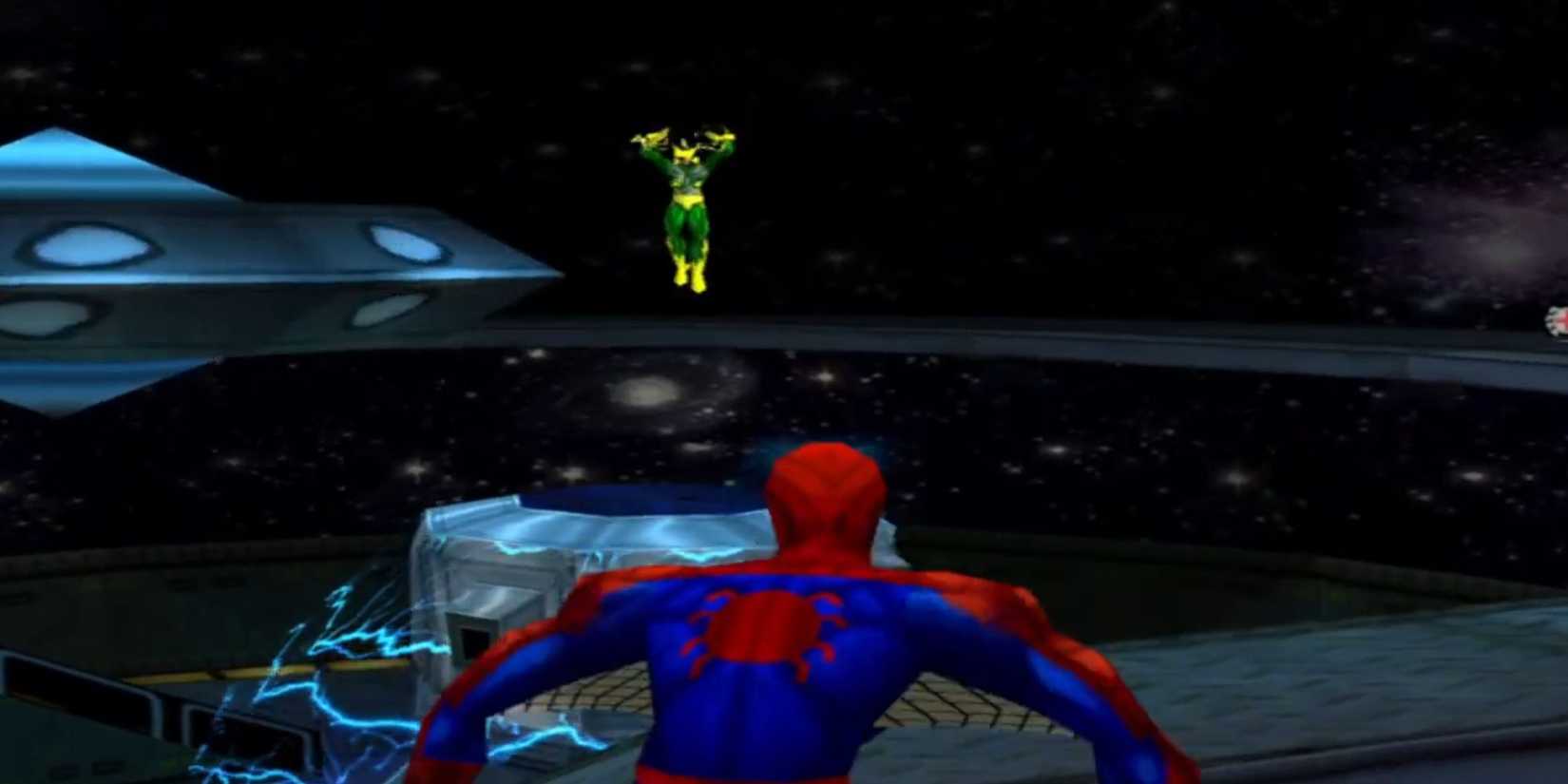 Spider-Man in front of Electro and a generator in Spider-Man 2: Enter Electro