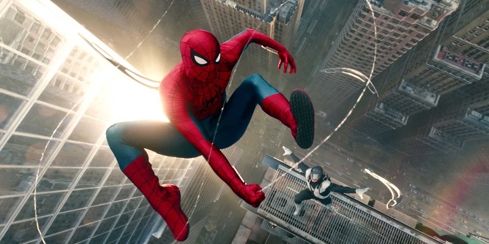Spider-Man swinging away from Boomerang in Spider-Man: Brand New Day