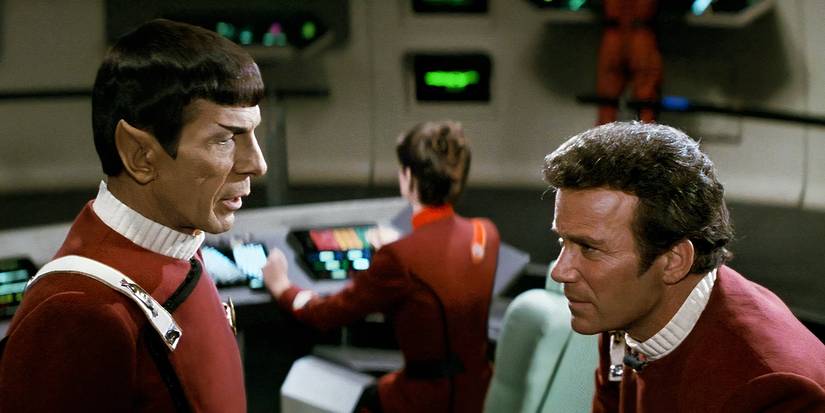 Spock and Kirk talking on the Enterprise bridge in Star Trek II: The Wrath of Khan