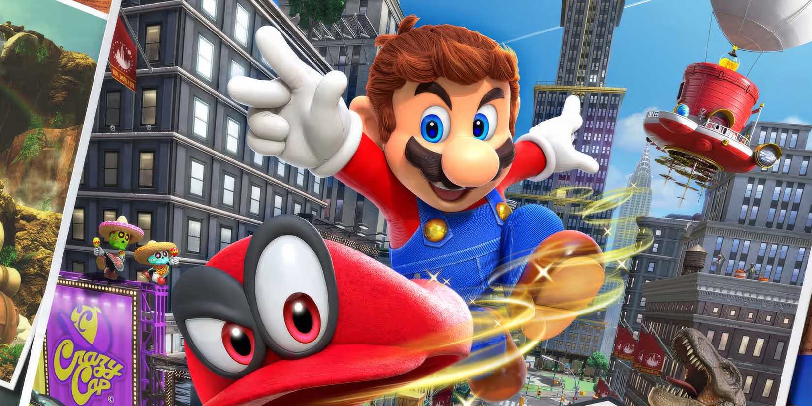 Mario throwing his hat at the camera in Super-Mario-Odyssey