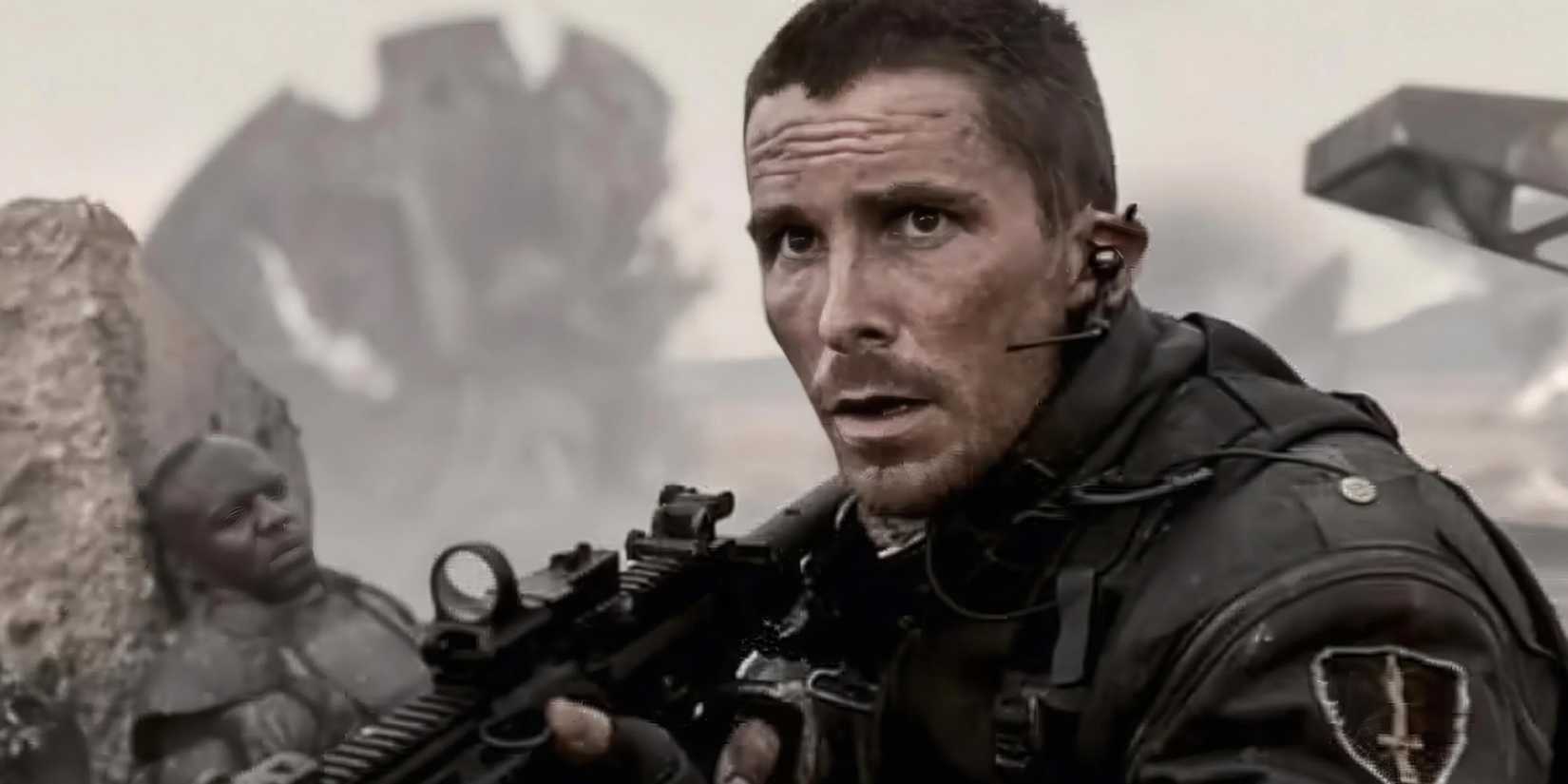 John Connor (Christian Bale) holds his weapon steady in 'Terminator Salvation'