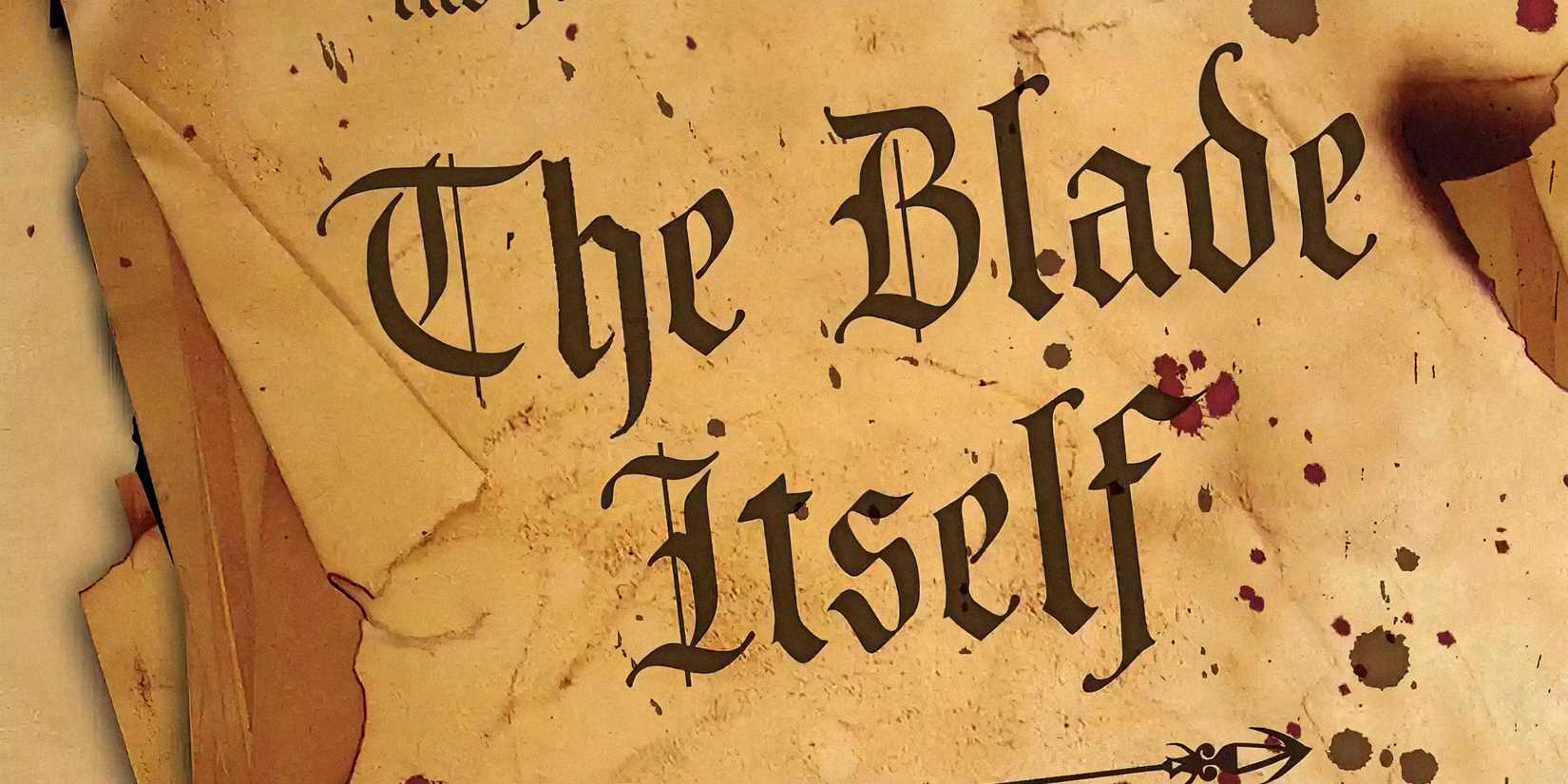 The-Blade-Itself title card splattered with blood
