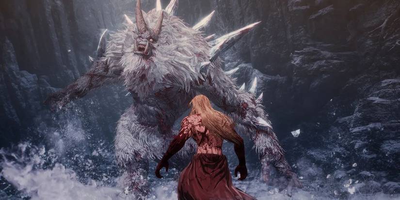 A man facing against a monster in The First Berserker: Khazan