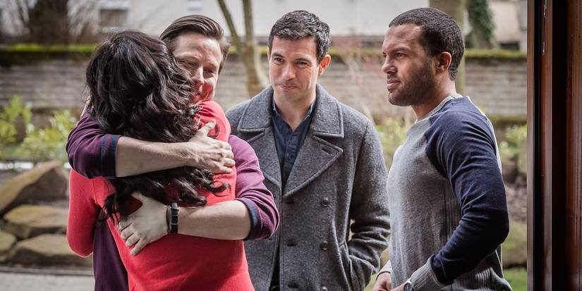 OT Fagbenle as Danny, Lee Ingleby as Slade, Sarah-Solemani as Pru, and Tom-Cullen as Mark in 'The Five.'