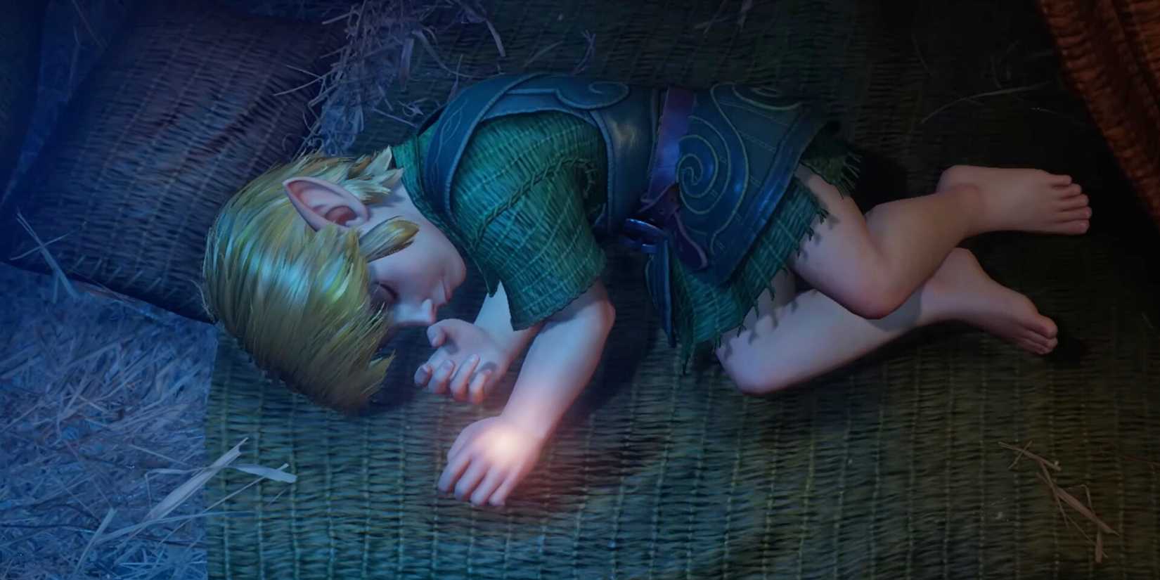 Young Link sleeping in The Legend of Zelda: Ocarina of Time remake cinematic