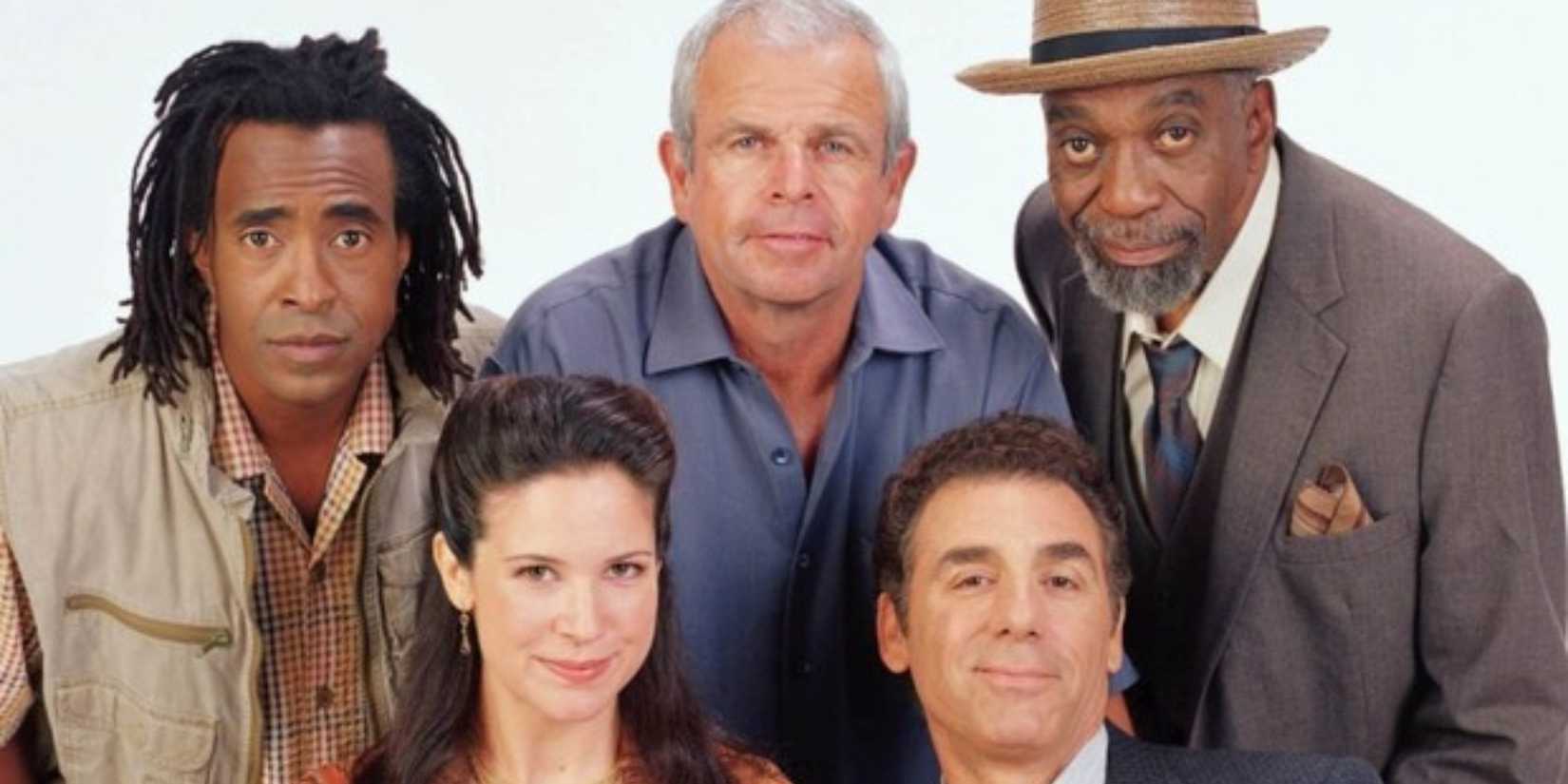 Tim Meadows as Kevin Blakely, Amy Farrington as Stacey Devers, William Devane as Brady McKay, Michael Richards as Vic Nardozza, and Bill Cobbs as Jack in 'The Michael Richards Show.'