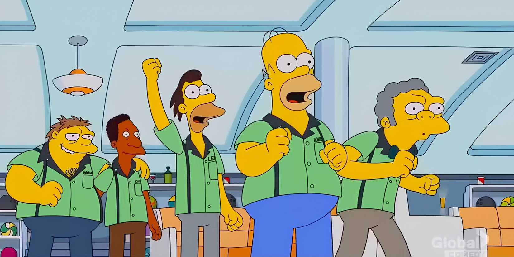 The Pin Pals celebrate in The Simpsons' episode "Team Homer."