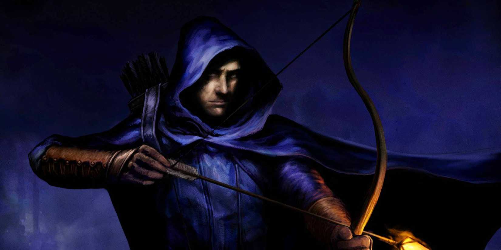Garrett standing with his bow and arrow ready on the cover art for Thief: The Dark Project