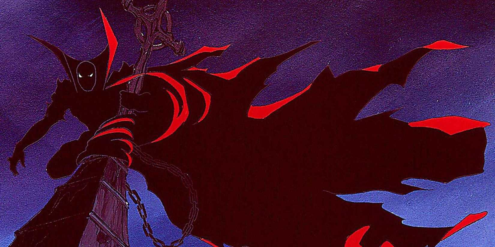 Spawn with his long cape blowing in the wind in 'Todd McFarlane's Spawn' animated series.