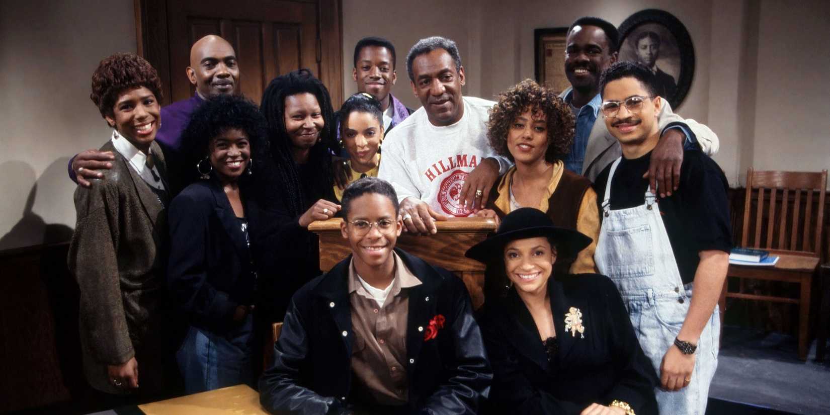 Dawnn Lewis, Charnele Brown, Lou Myers, Whoopi Goldberg, Jasmine Guy, Kadeem Hardison, Bill Cosby, Cree Summer, Glynn Turman, Darryl M. Bell, Debbie Allen, and Cory Tyler in A Different World
